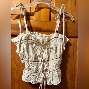 Lace Peasant Cami Corset M Bow Accent Delicate Fairy Whimsical Romantic Smocked